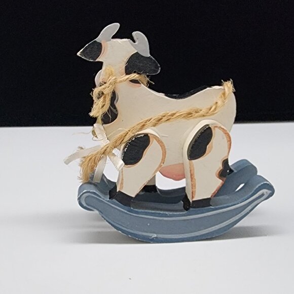 Wooden Rocking Jersey Cow With Bell Christmas Ornaments VTG 4" Tall - Picture 4 of 7